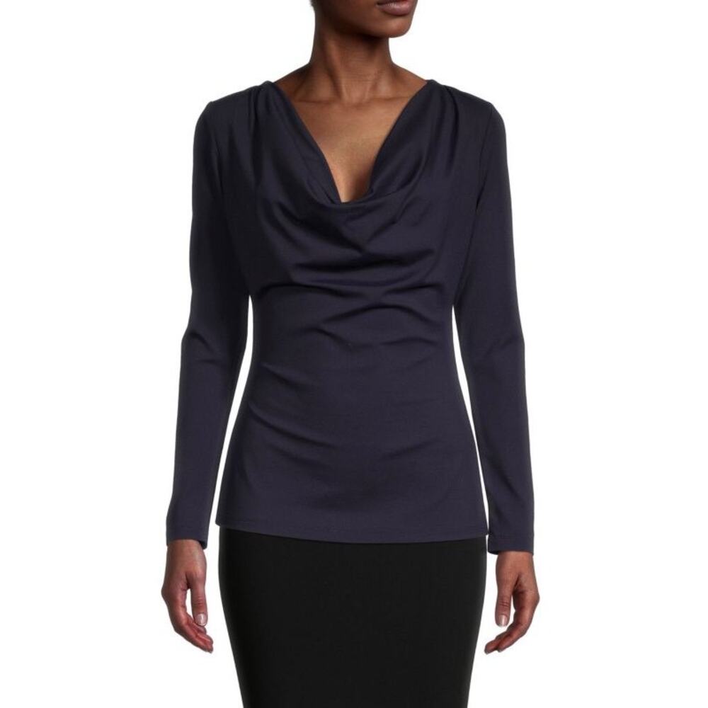 Susana Monaco Long Sleeve Cowl Neck Top in Midnight Size Small NWT